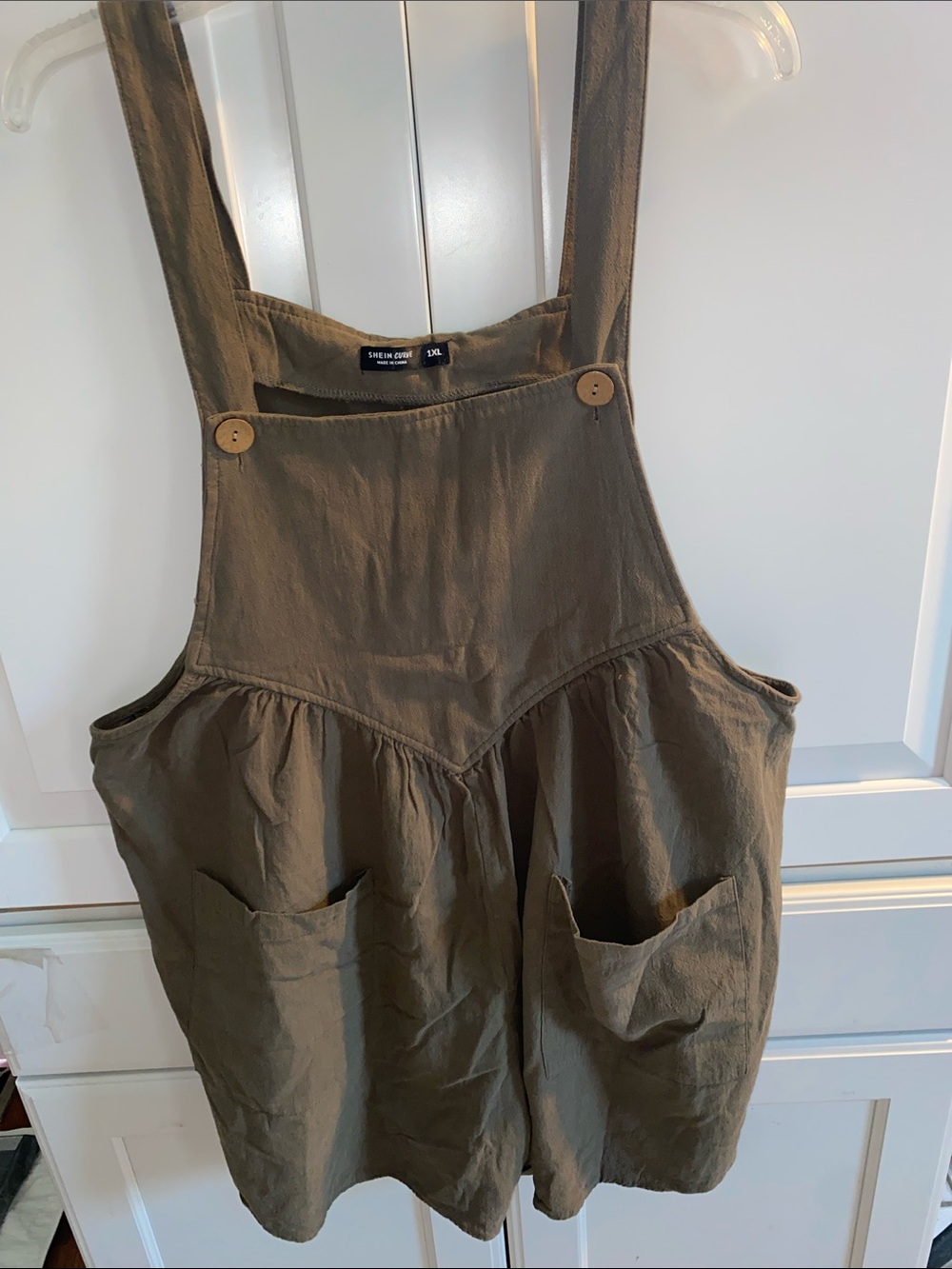 SHEIN Olive Utility Romper with Button Straps